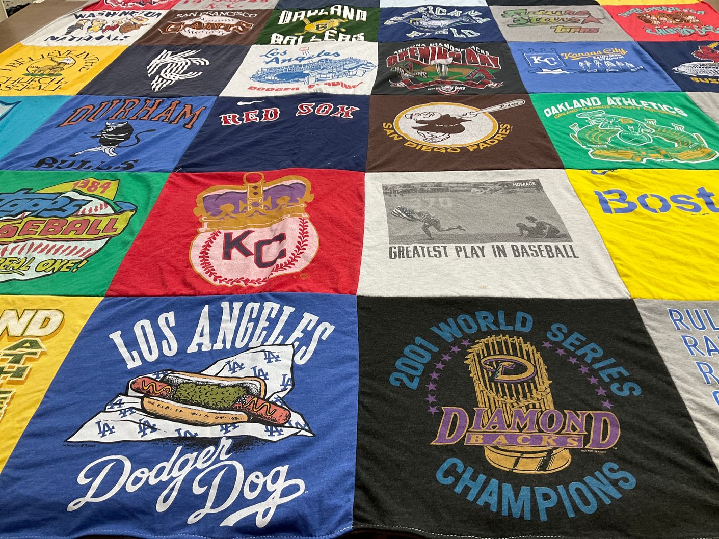 T-shirt quilt featuring los angeles dodgers, oakland athletics by Ryan from AZ