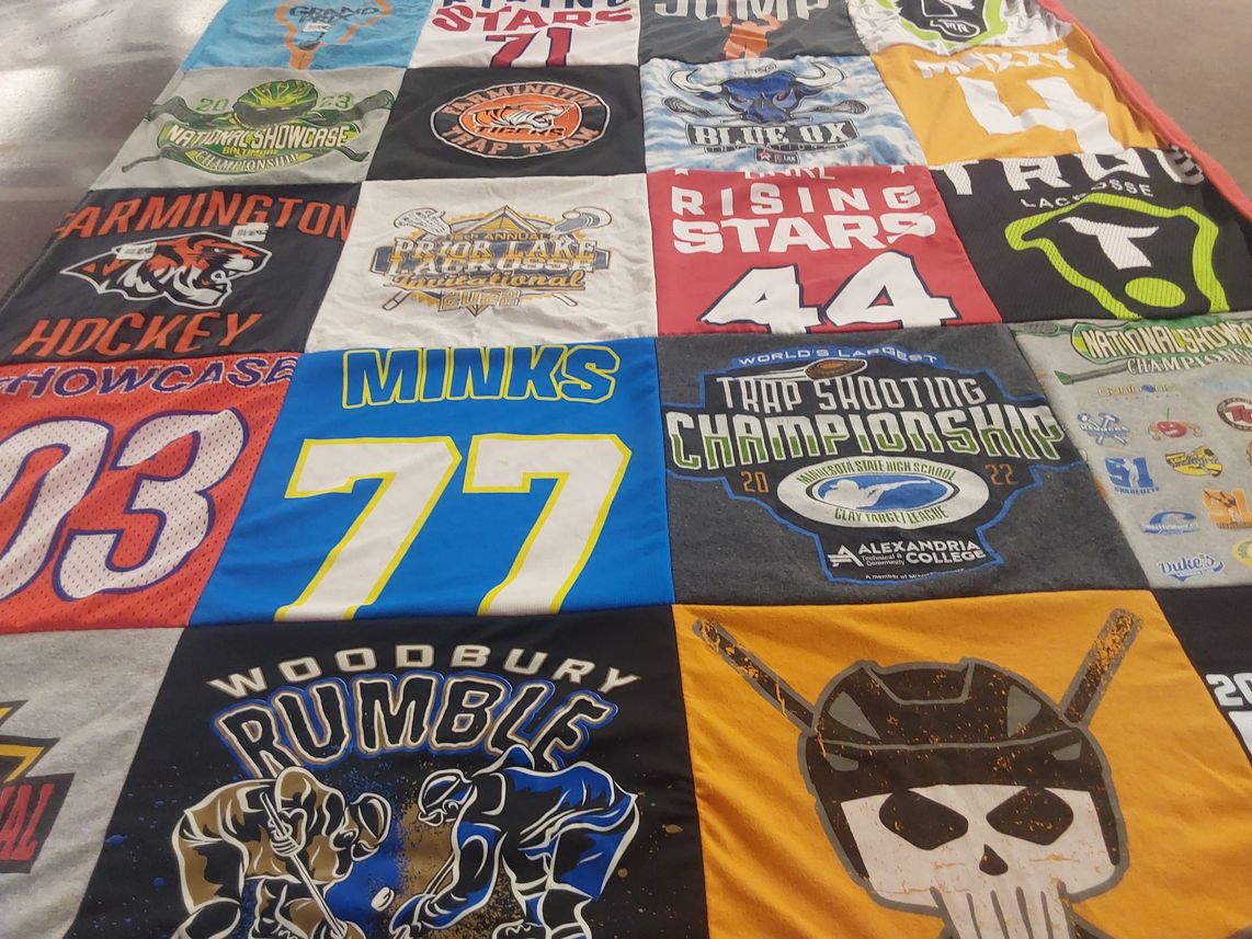 T-shirt quilt featuring farmington hockey showcase, woodbury rumble by Kim from MN