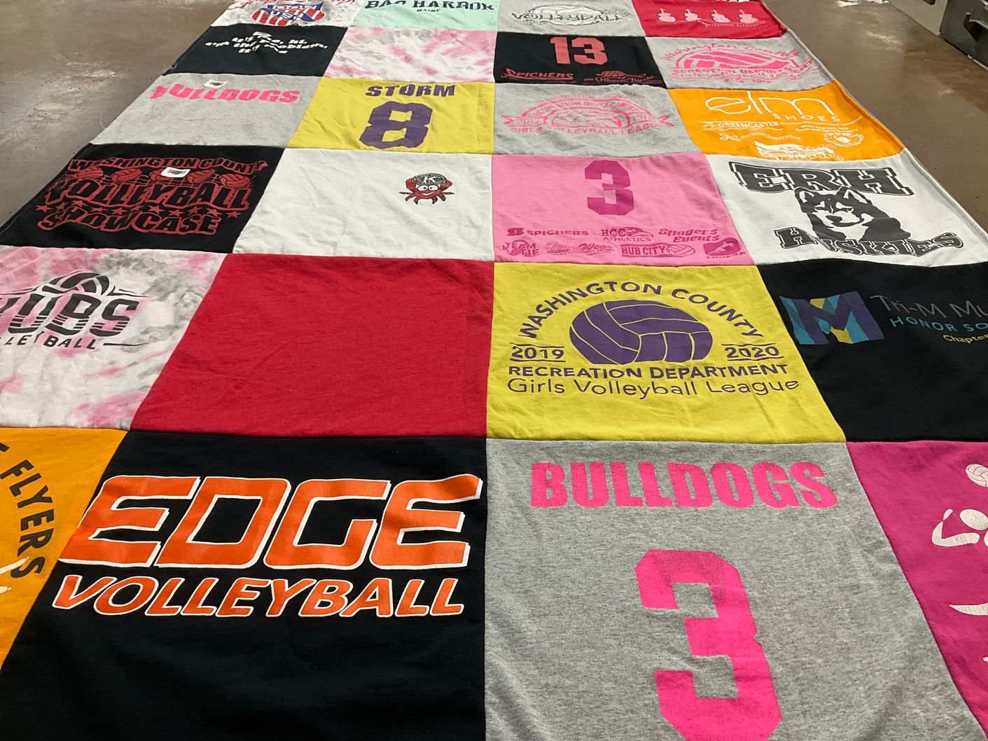 T-shirt quilt with volleyball themes by Virginia from MD