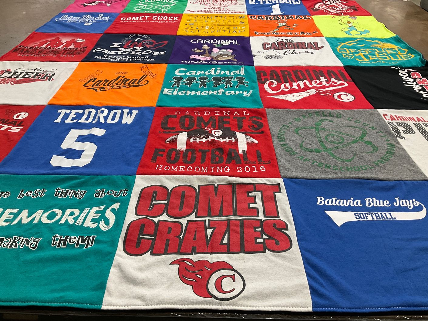 T-shirt quilt featuring batavia blue jays softball, cardinal comets football by Andrea from IA