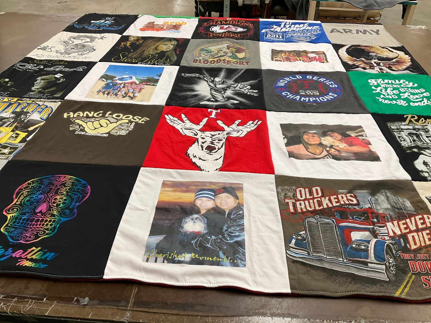 T-shirt quilt with sports, family themes by Grace from TX
