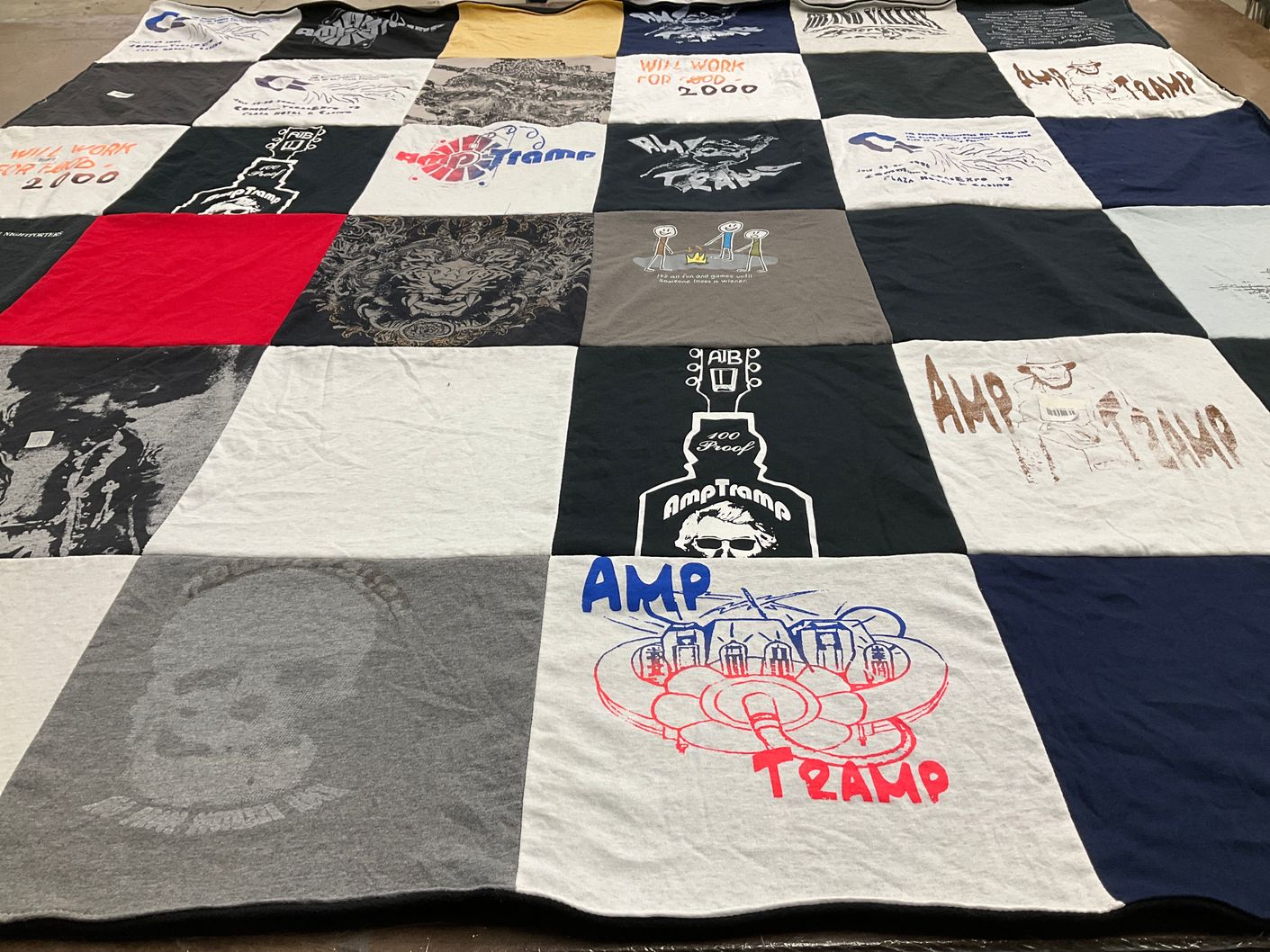 T-shirt quilt with art, music themes by ivy from CO