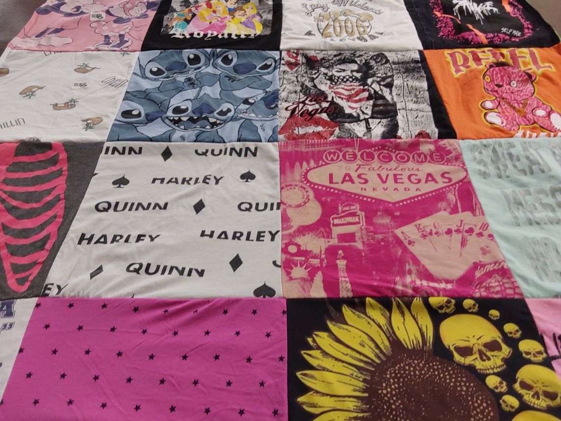 T-shirt quilt with disney, pop culture themes by Lucrecia from FL