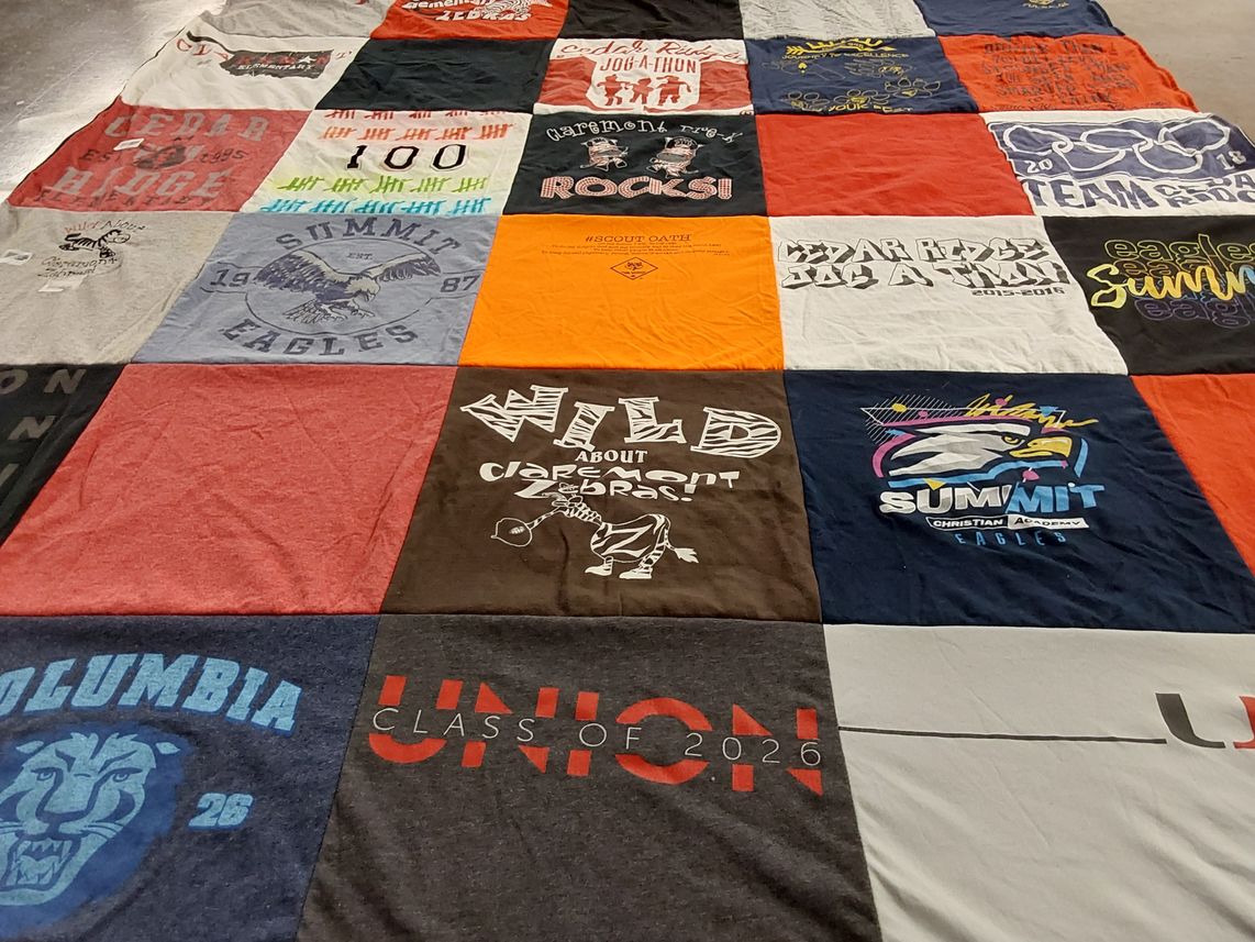 T-shirt quilt featuring summit eagles by Mynde from OK