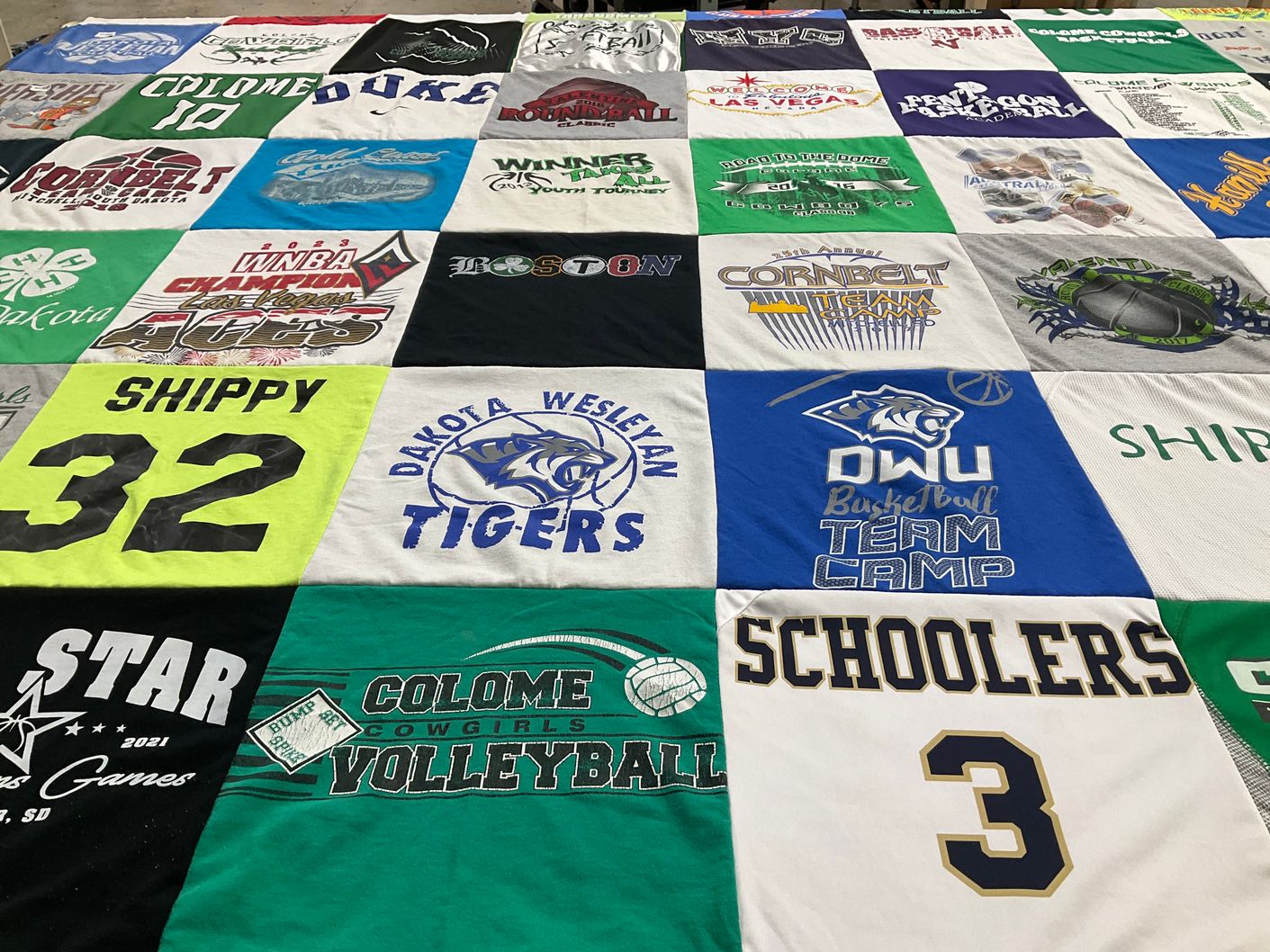 T-shirt quilt featuring dakota wesleyan tigers, colome cowgirls by Betsy from SD