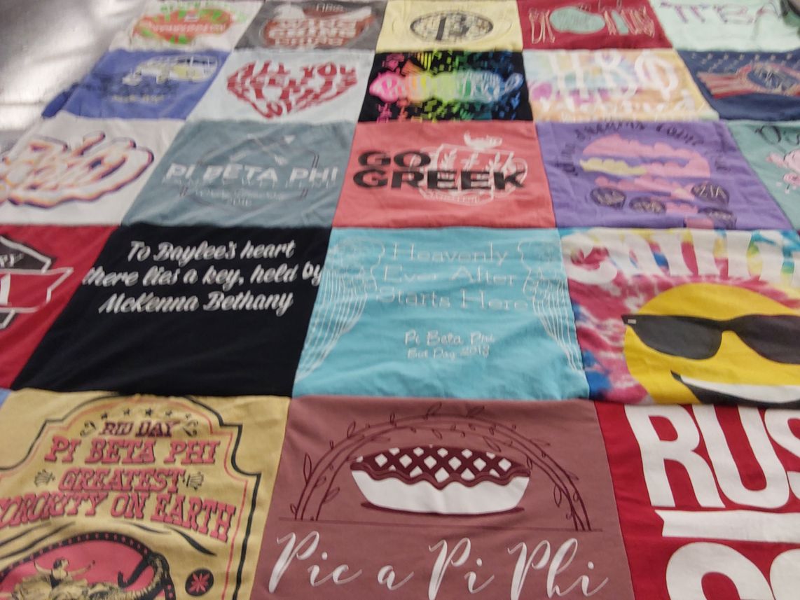 T-shirt quilt with sorority, greek life themes by Erin from MO