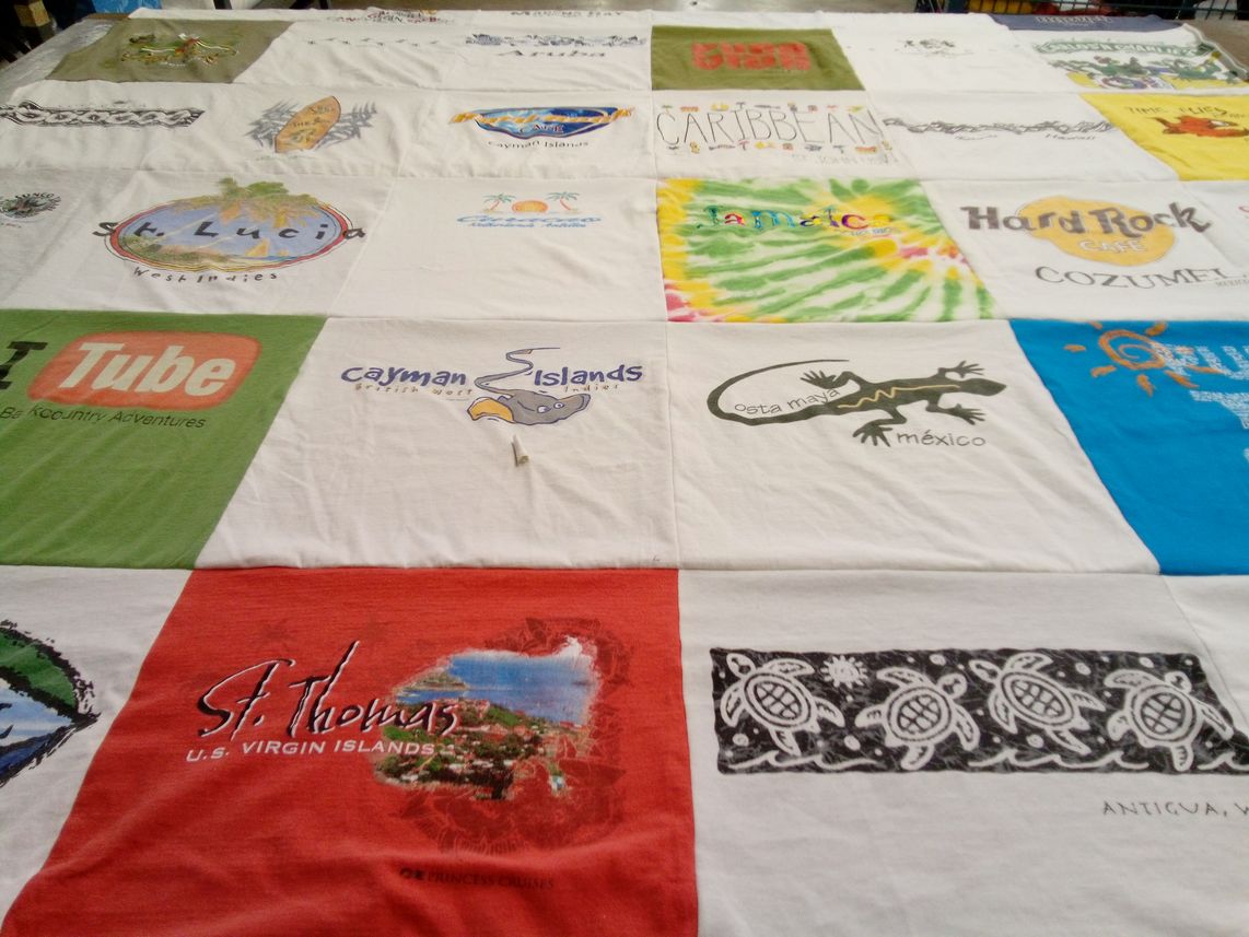 T-shirt quilt with travel, beach themes by Lisa from FL