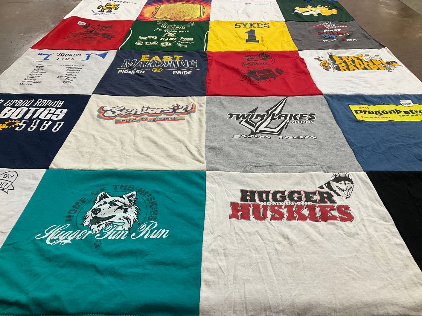 T-shirt quilt from hugger high school, east grand rapids high school by Julie from MI