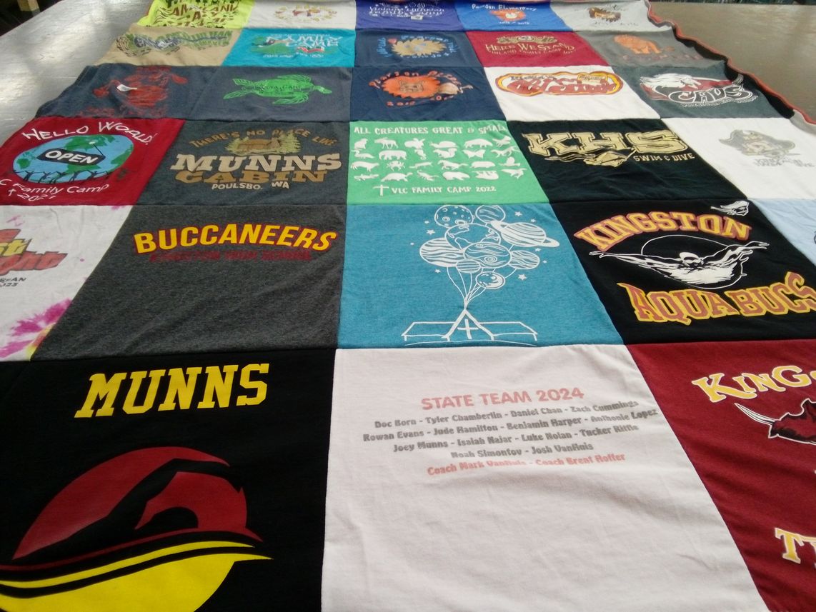 T-shirt quilt featuring buccaneers, kingston aqua bugs by Amy from WA