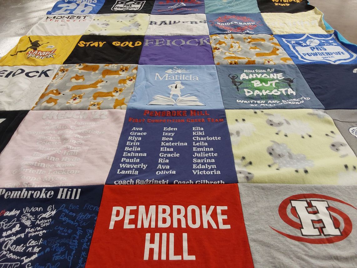T-shirt quilt featuring pembroke hill cheer team by Sarah from KS