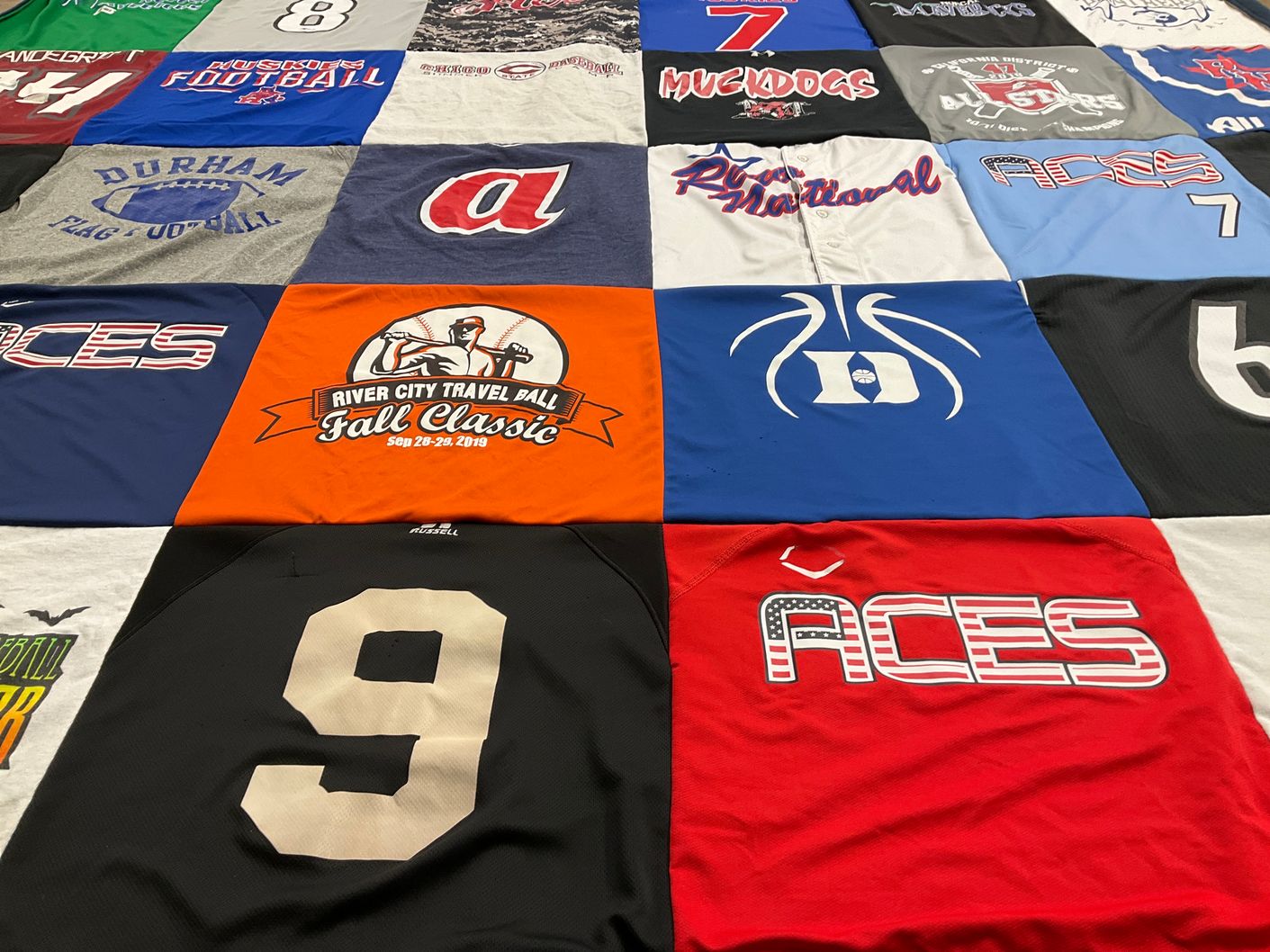 T-shirt quilt featuring duke university, durham flag football by Erin from NV