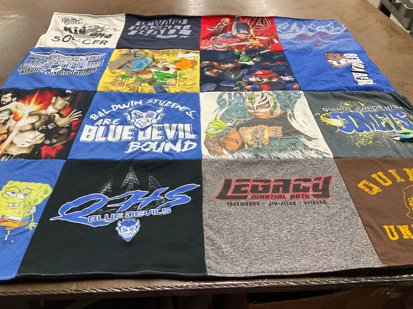 T-shirt quilt featuring quincy blue devils by Melanie  from IL