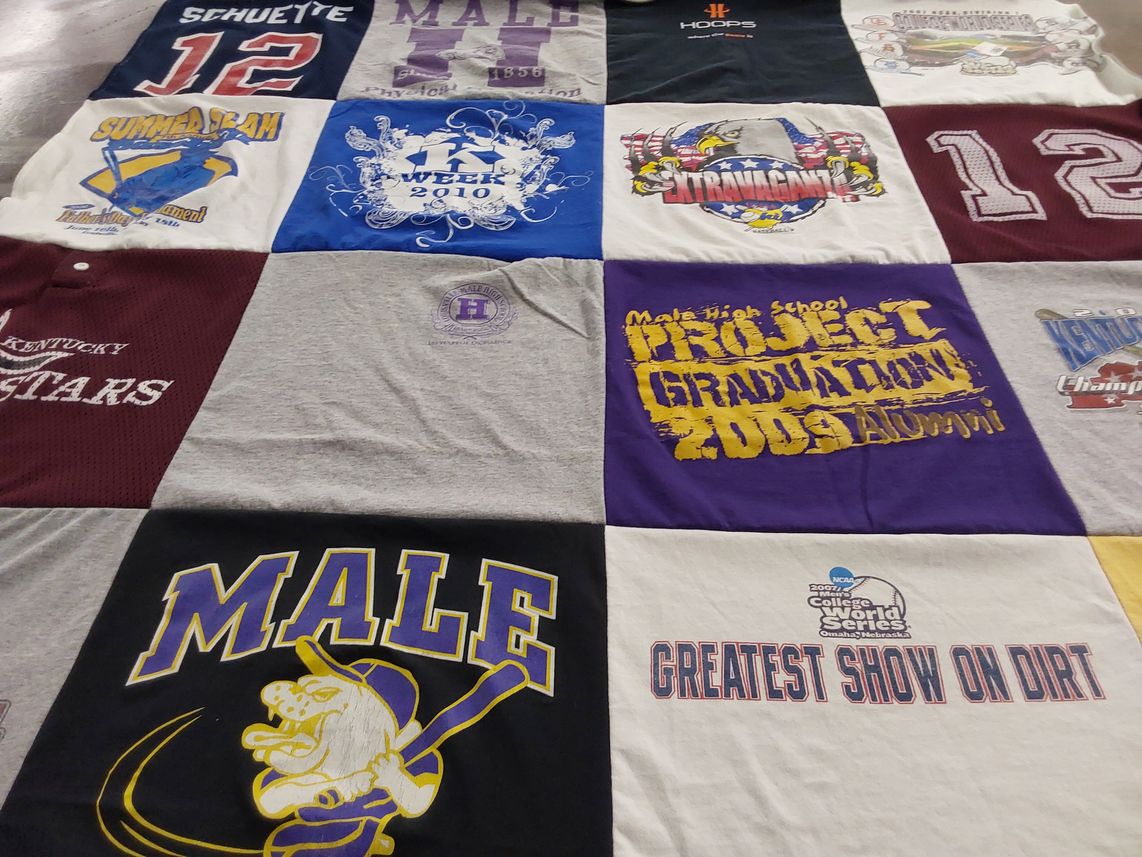 T-shirt quilt from male high school by Karen from KY