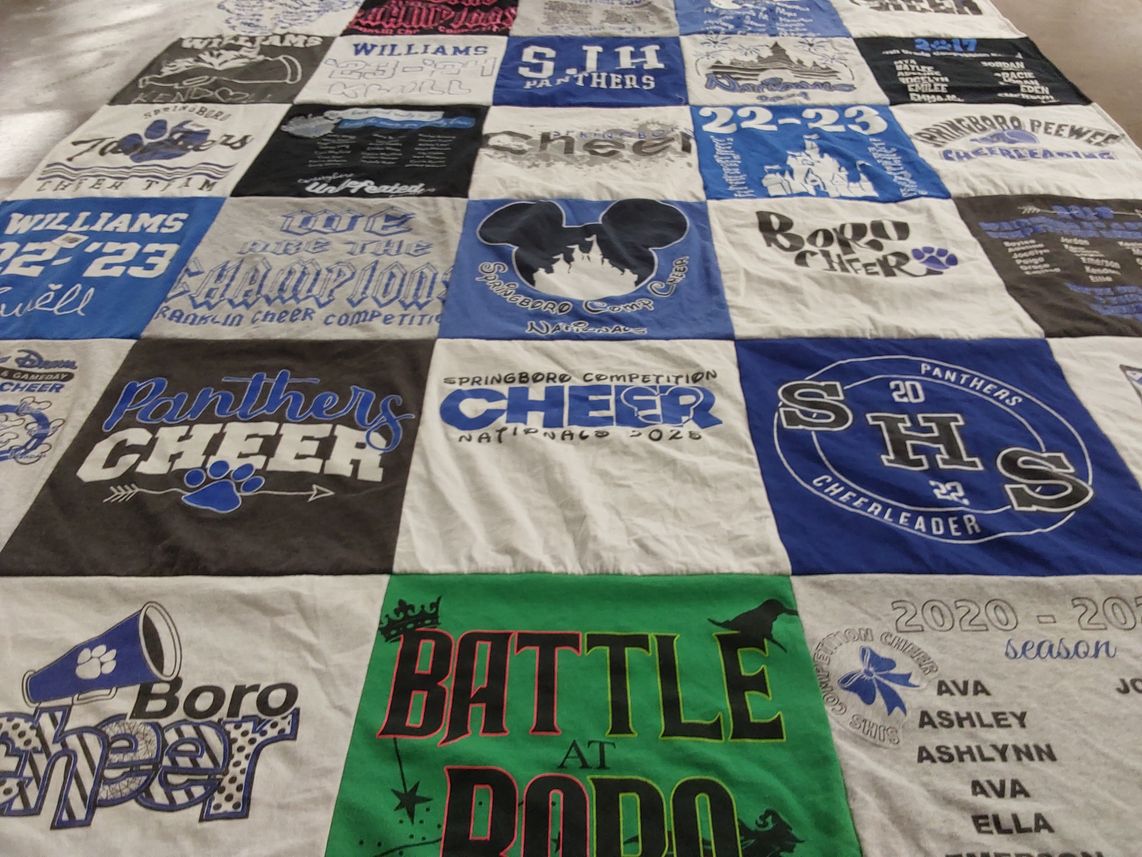 T-shirt quilt featuring panthers cheer by Dawn from OH