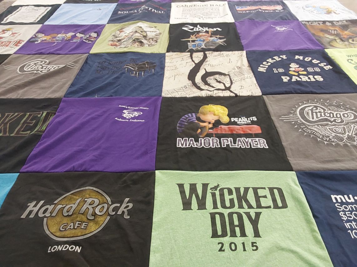 T-shirt quilt with music, theater themes by Karen from IN
