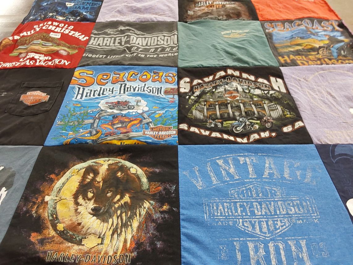 T-shirt quilt with motorcycling themes by Brigitte from MA