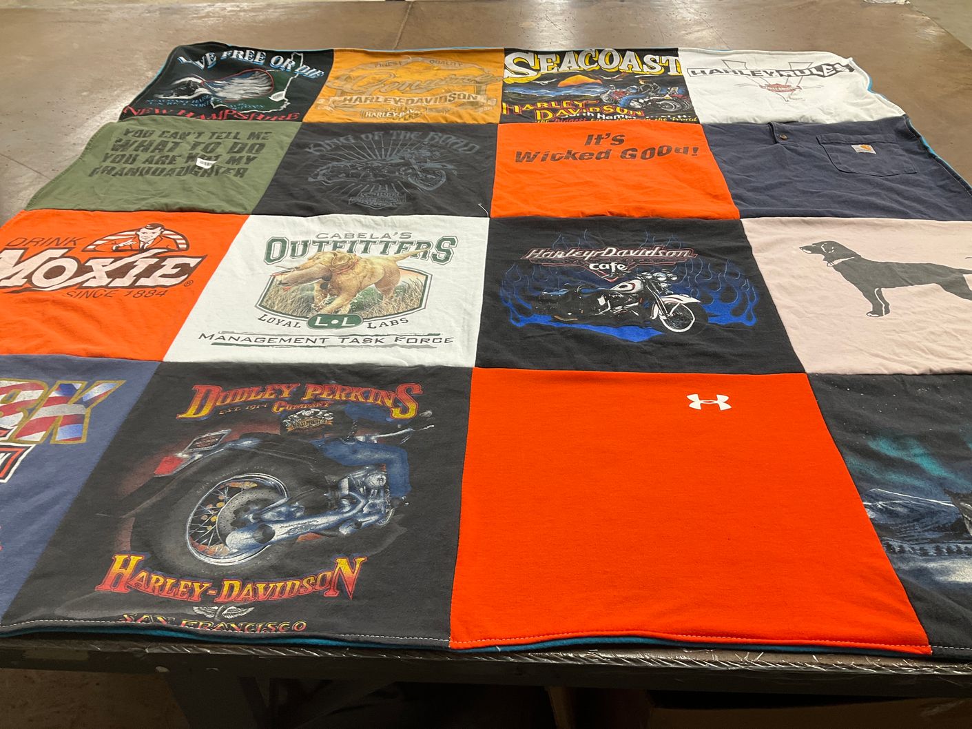 T-shirt quilt with motorcycles, outdoors themes by Brigitte from MA
