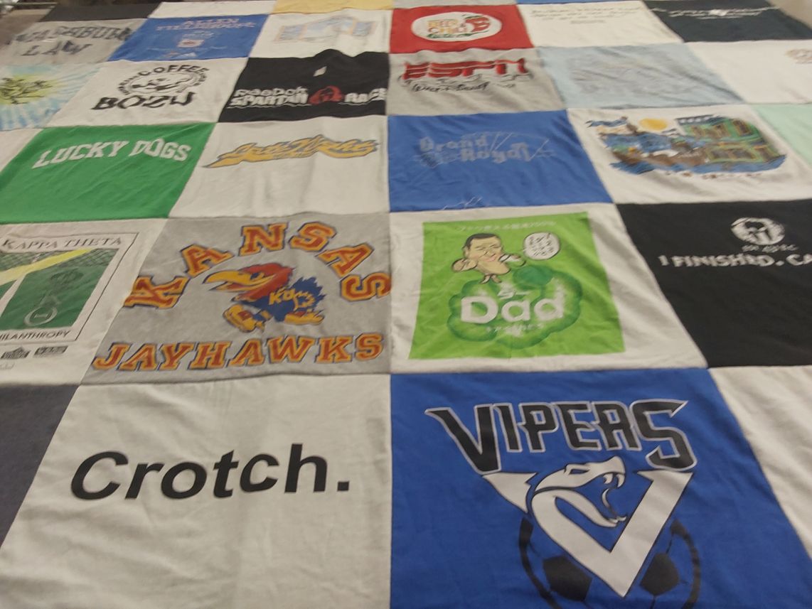 T-shirt quilt featuring kansas jayhawks, vipers by Jason from KS