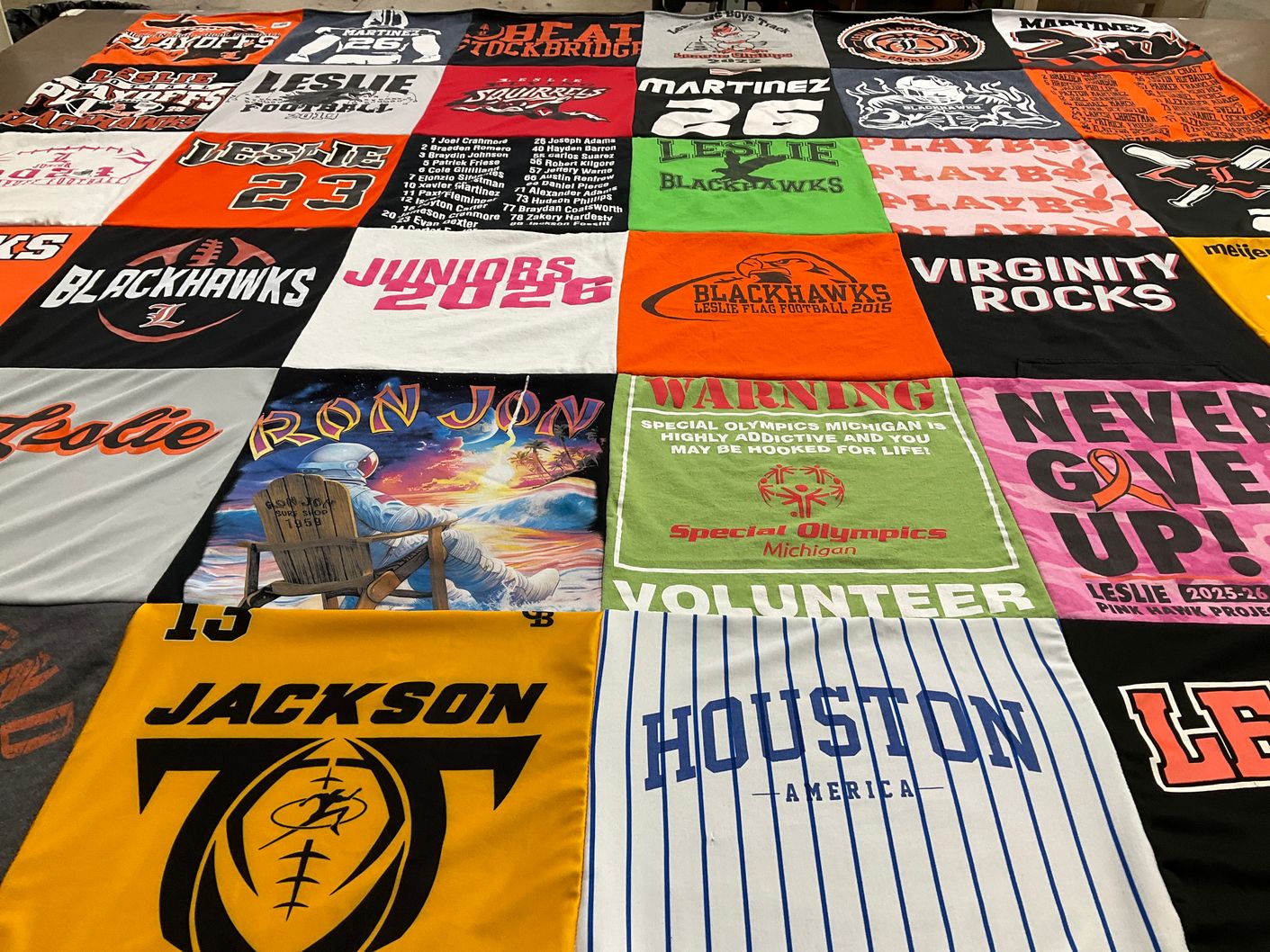 T-shirt quilt featuring leslie blackhawks by Jennifer from MI