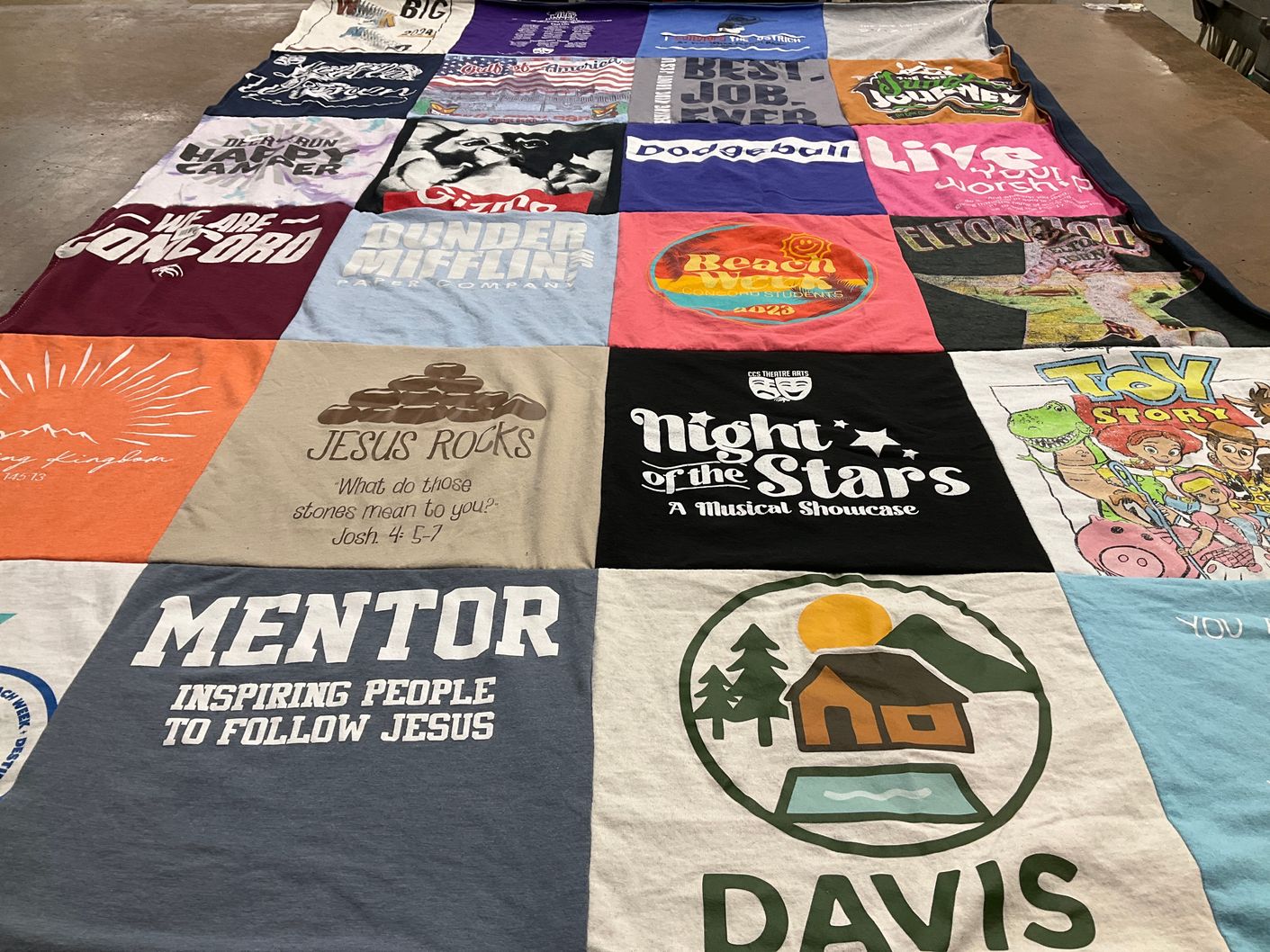 T-shirt quilt with christianity, theater themes by Elizabeth from TN