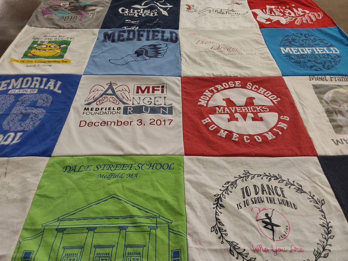 T-shirt quilt from medfield high school, montrose school by Karen from MA