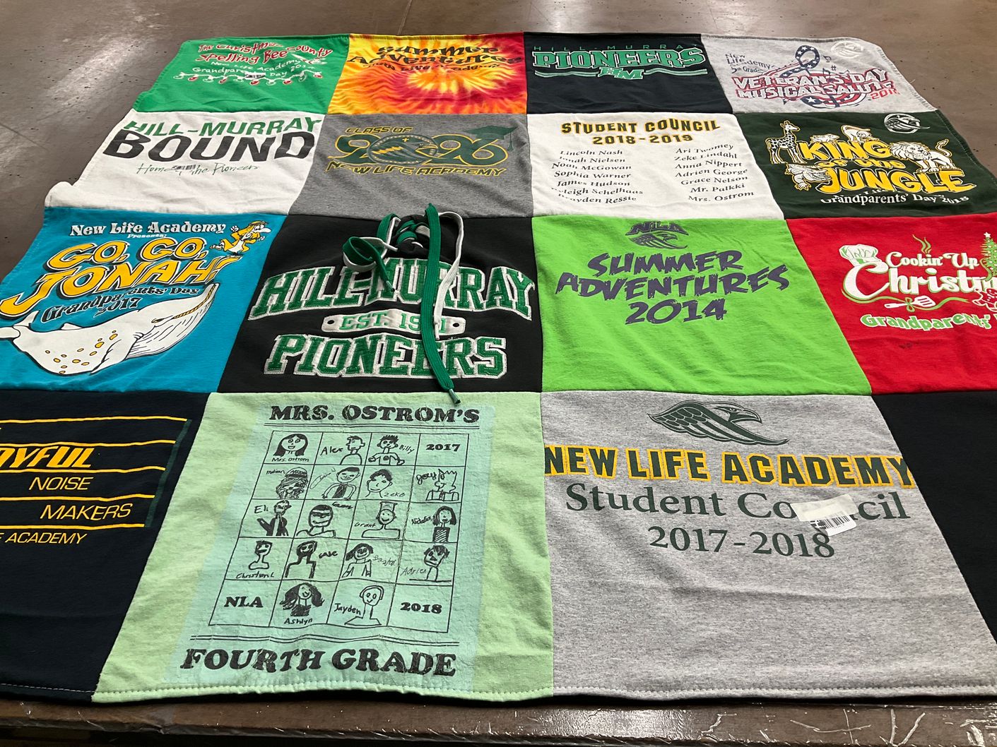 T-shirt quilt from hill-murray school, new life academy by Laura from MN