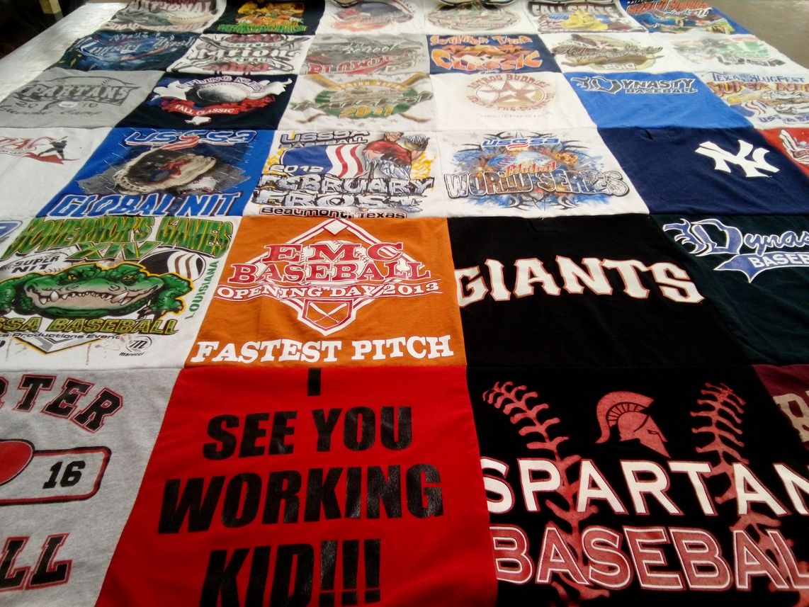 T-shirt quilt featuring spartan baseball, giants baseball by Lee from TX