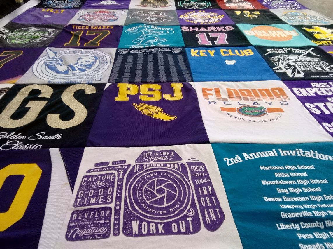 T-shirt quilt featuring tiger sharks by DEVONNE from FL