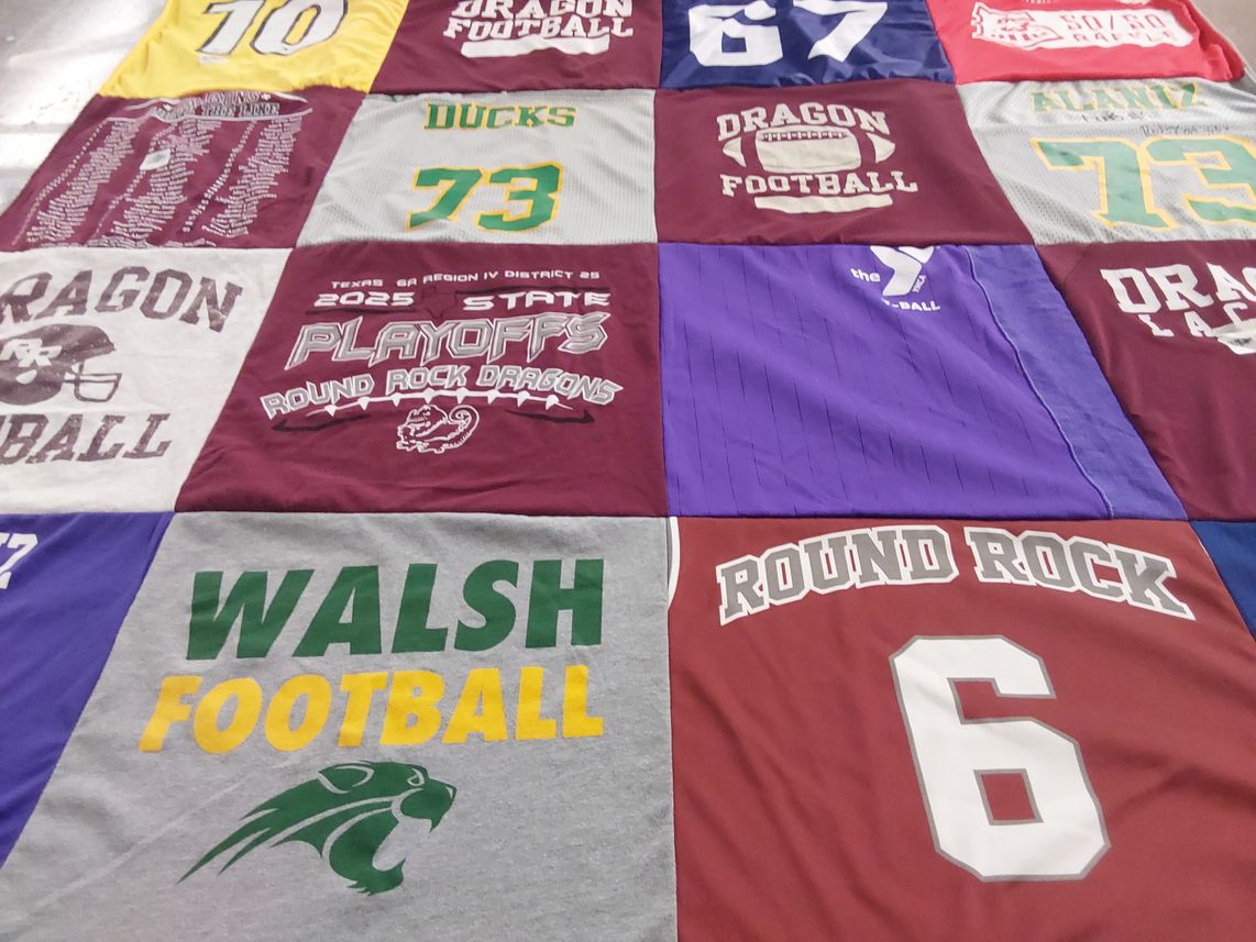 T-shirt quilt featuring round rock dragons football, walsh football by Nicole from TX