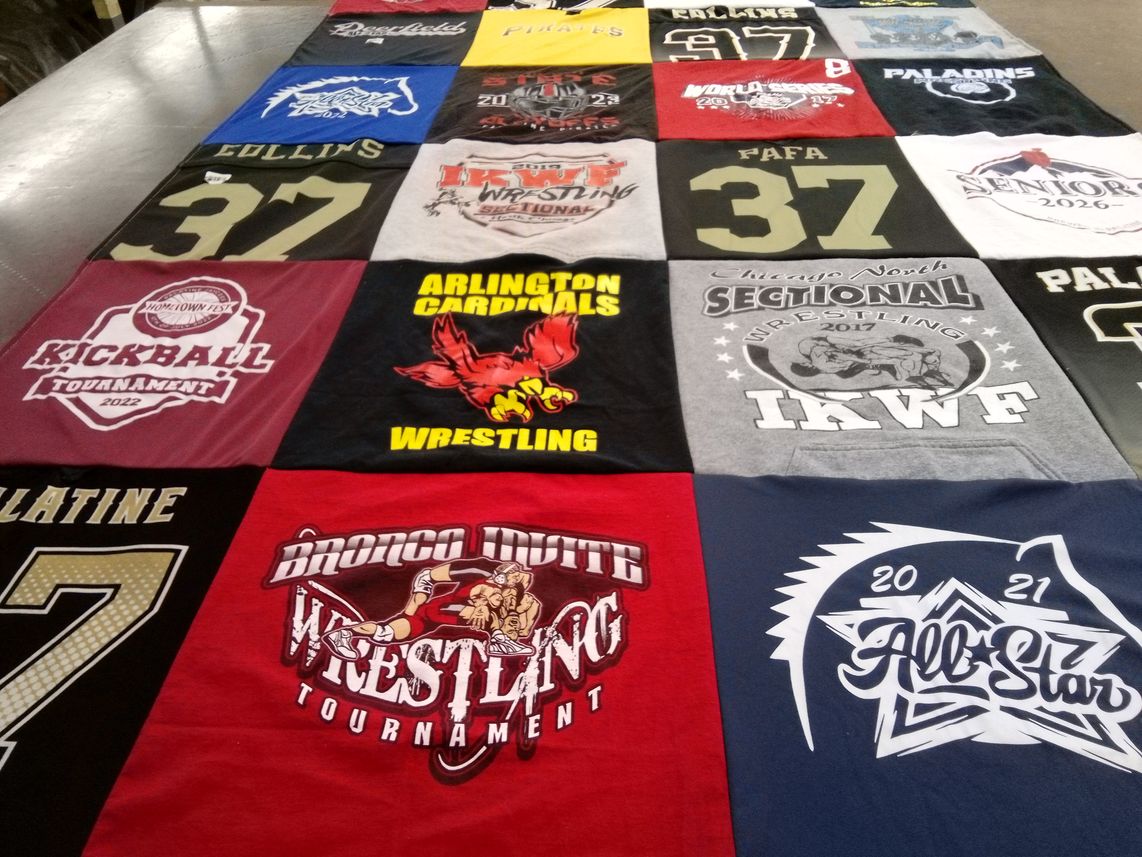 T-shirt quilt featuring palatine high school, bronco dude wrestling team by JENNA from IL