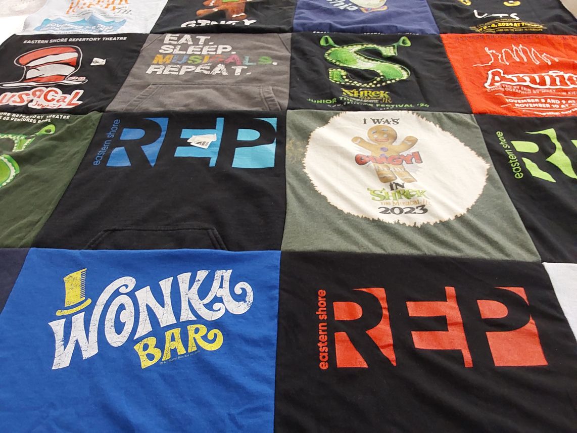 T-shirt quilt with theatre, musicals themes by Angela from AL