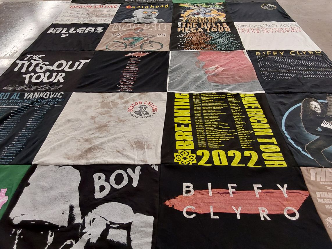 T-shirt quilt with music, concerts themes by Cole from RI