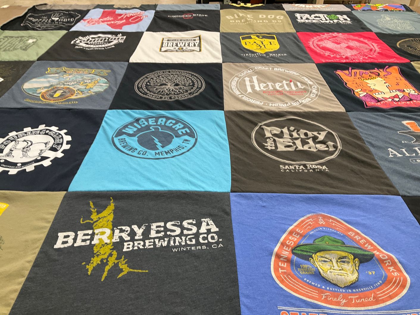 T-shirt quilt with craft beer, breweries themes by Robin from AR
