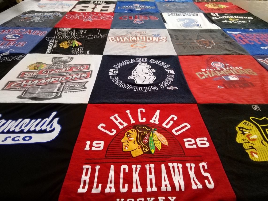 T-shirt quilt featuring chicago blackhawks, chicago cubs by Kristen from IL
