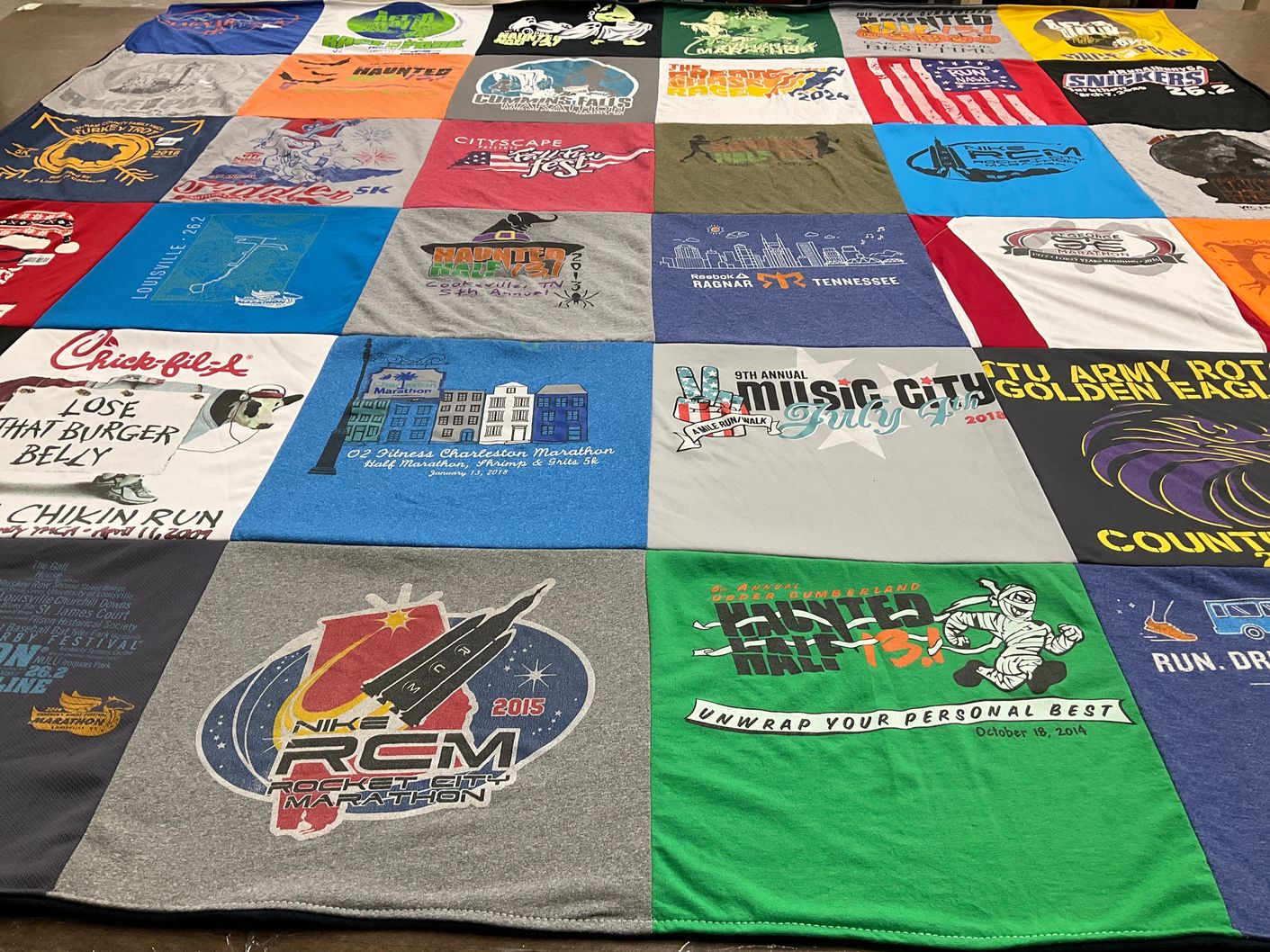 T-shirt quilt with running, marathons themes by Brant from TN