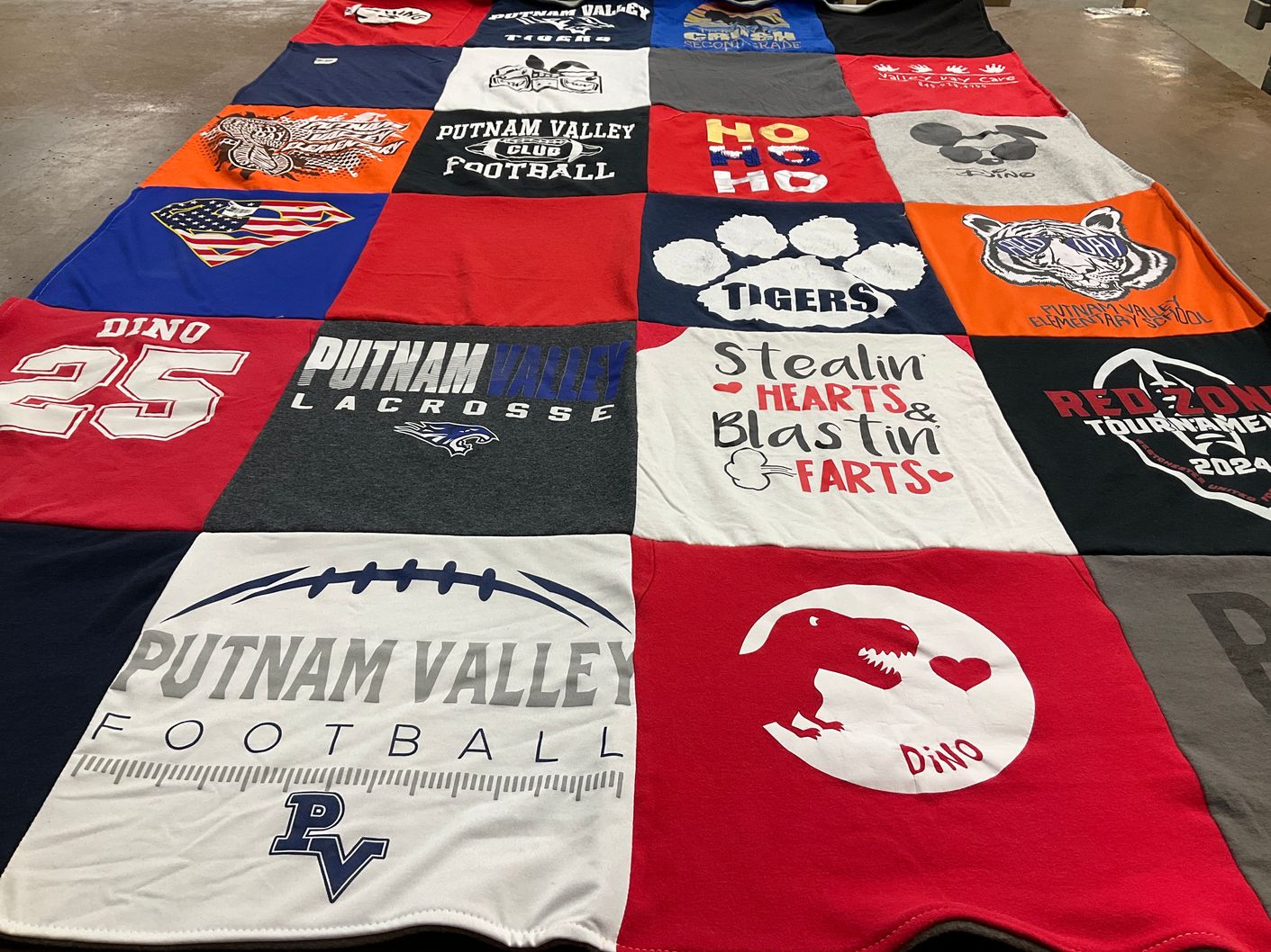 T-shirt quilt featuring putnam valley football, putnam valley lacrosse by Catherine from NY