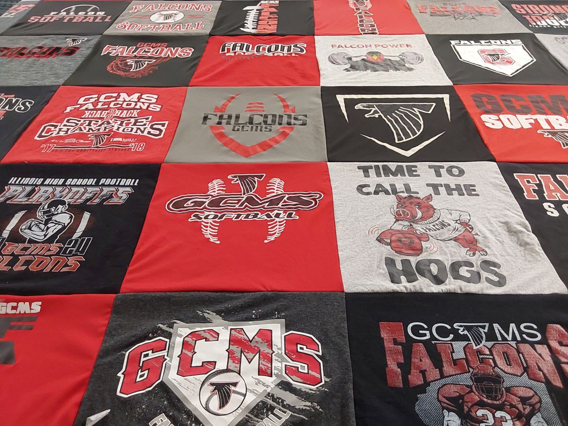 T-shirt quilt featuring g cms falcons by Colton from IL