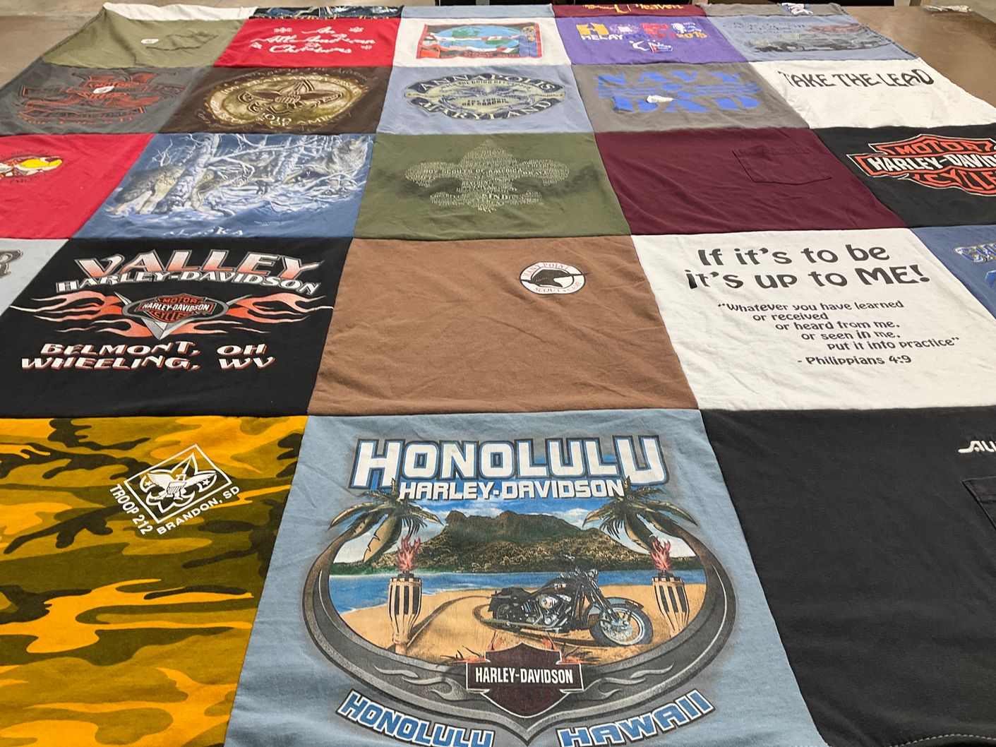 T-shirt quilt with motorcycles, outdoor themes by Judith from SD