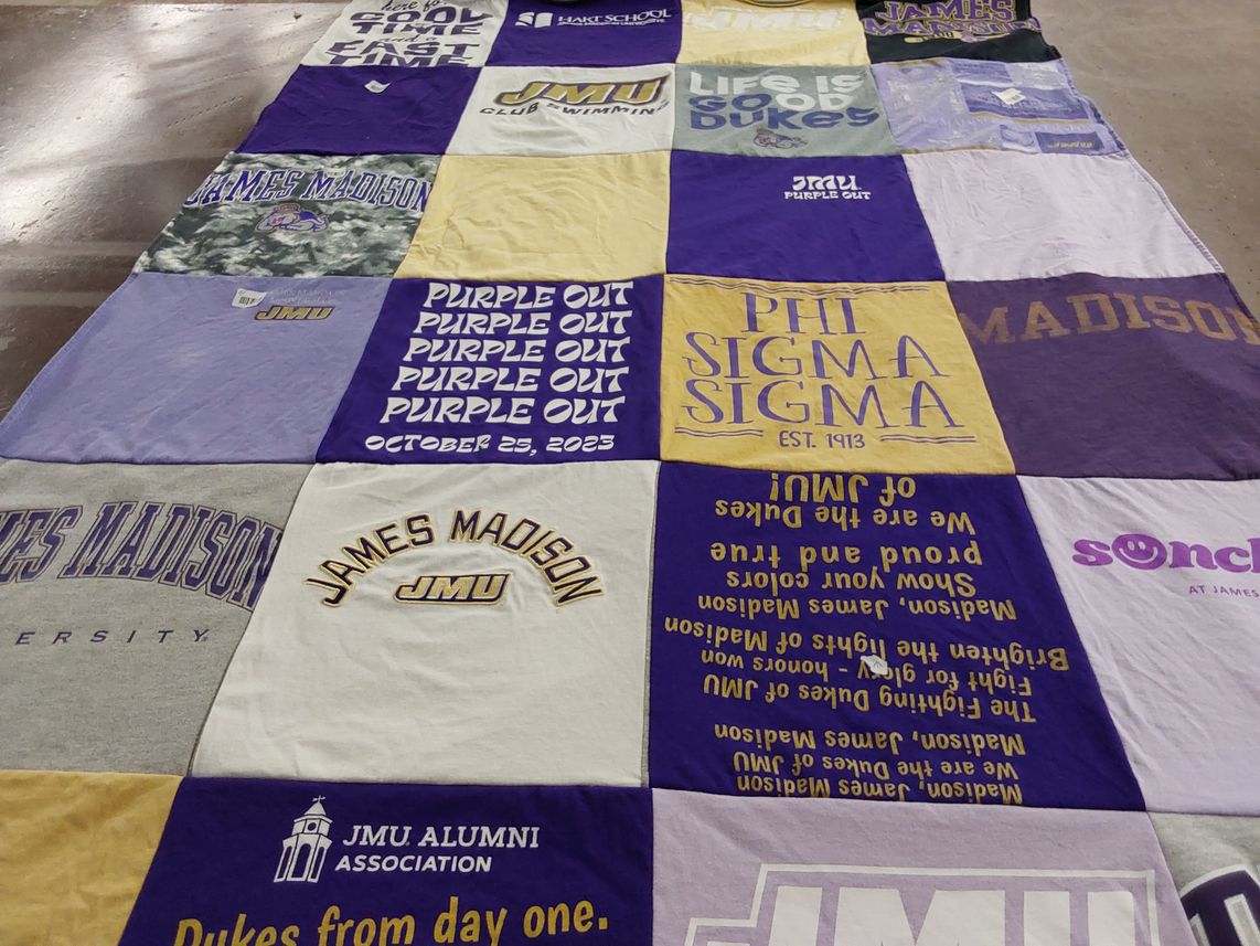 T-shirt quilt featuring james madison university dukes by Connie from VA