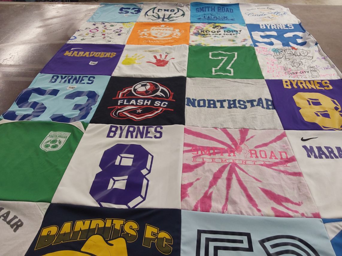 T-shirt quilt featuring byrnes high school soccer team, flash sc soccer team by Mary from NY