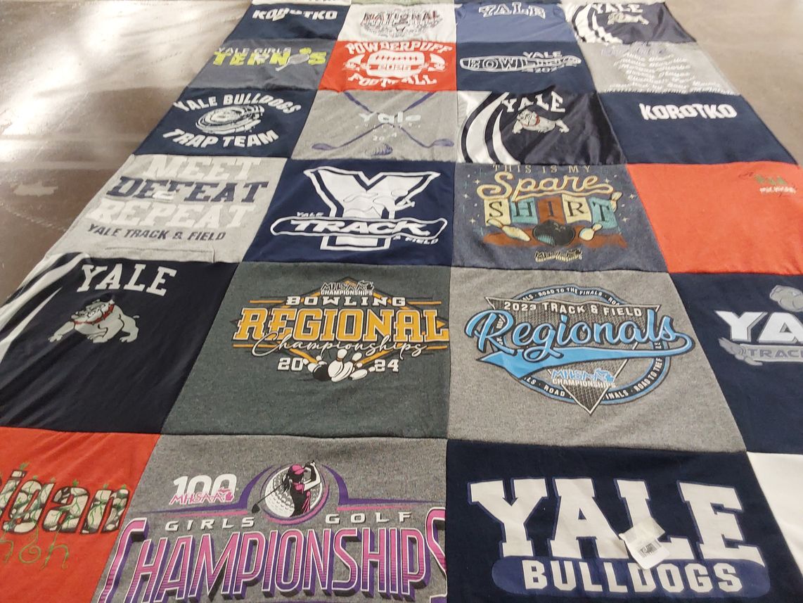 T-shirt quilt featuring yale bulldogs by Crystal from MI