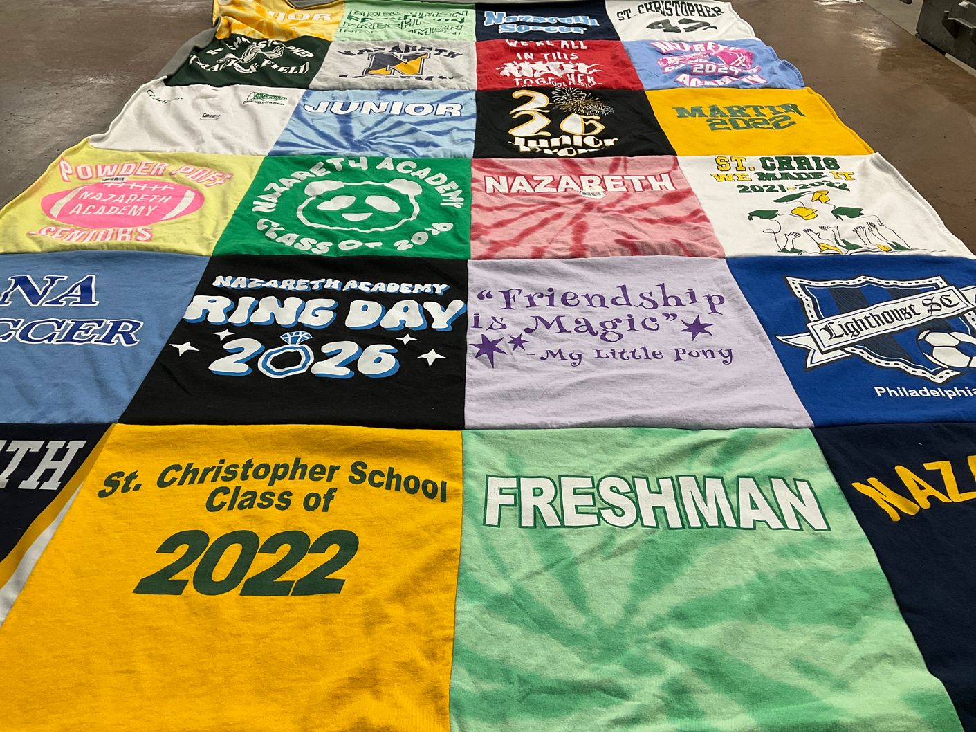 T-shirt quilt from nazareth academy, st. christopher school by Sara from PA