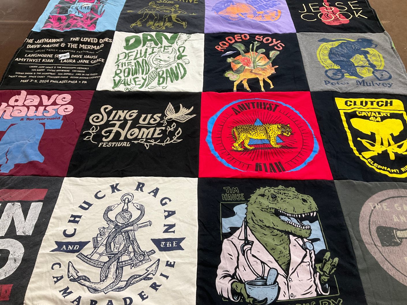 T-shirt quilt with music, festivals themes by Sam from PA
