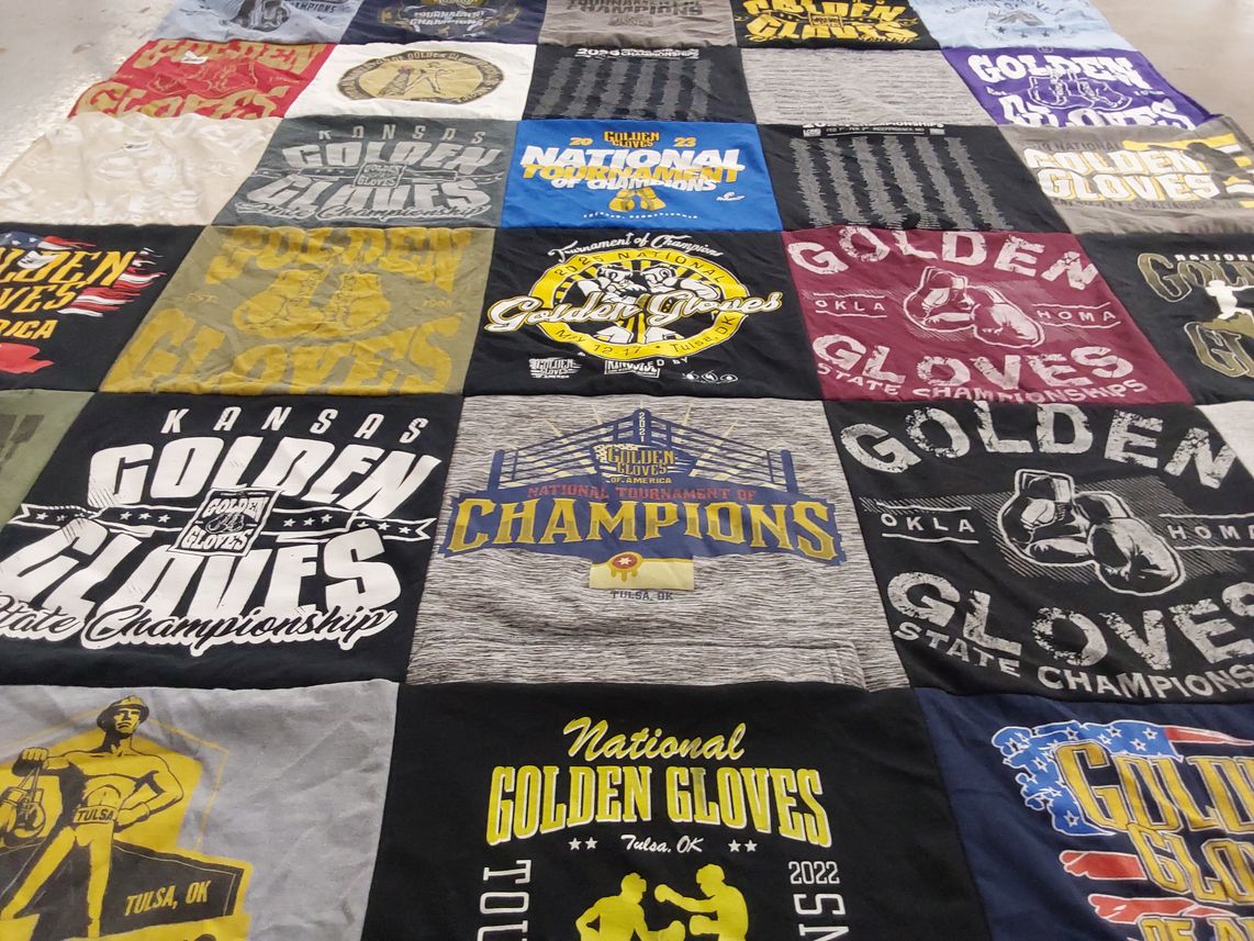 T-shirt quilt with boxing, sports themes by Stephanie from OK