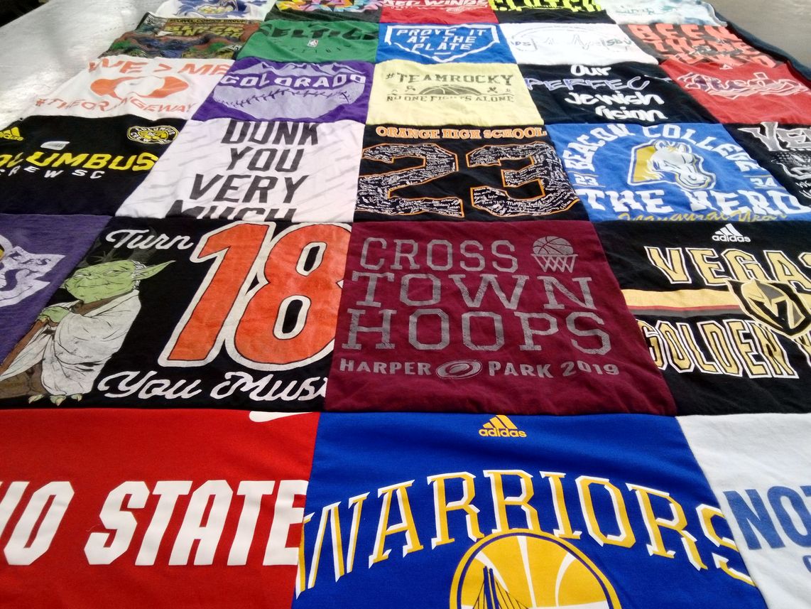 T-shirt quilt featuring columbus crew sc, golden state warriors by Andrea from VA