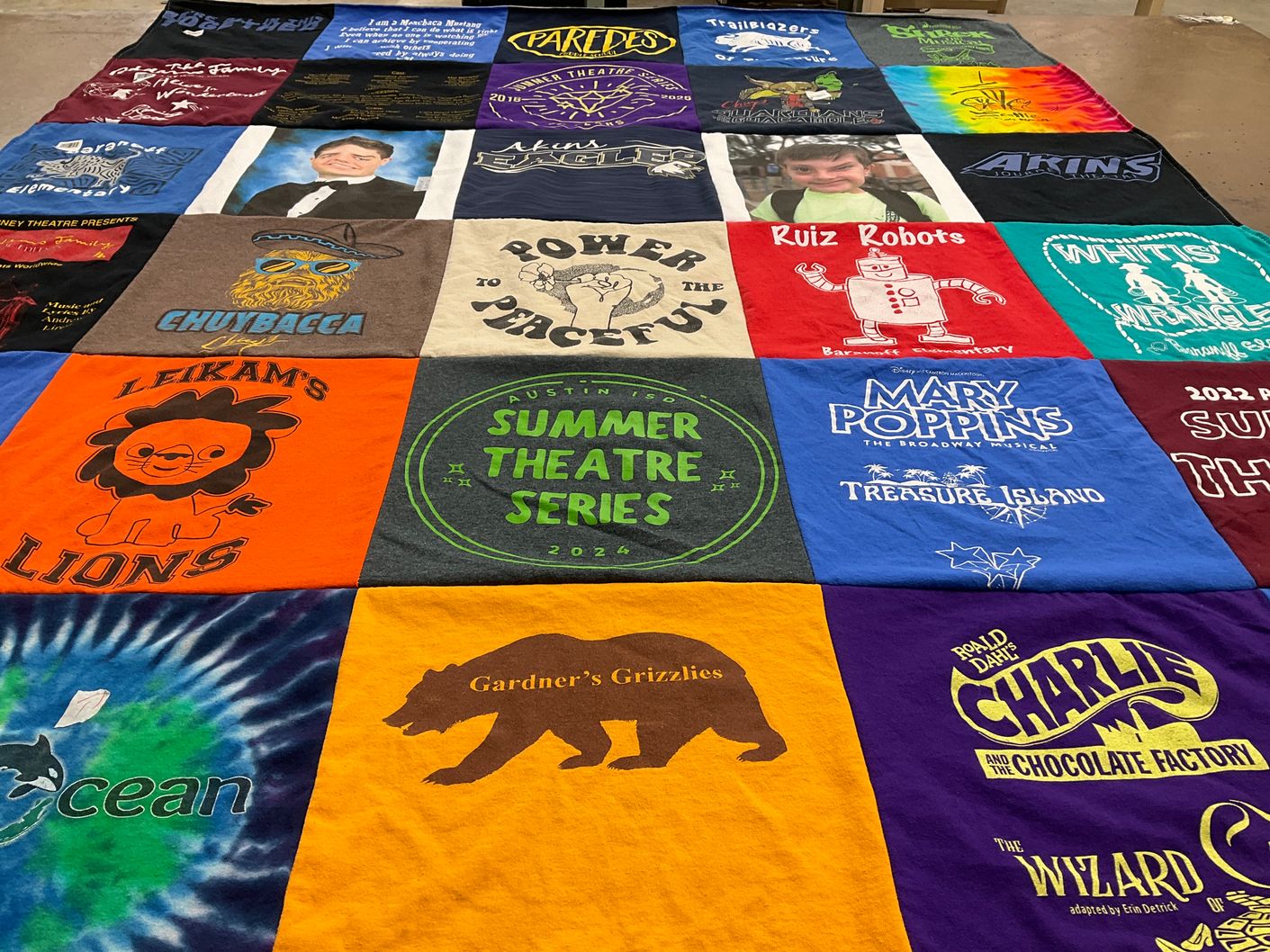 T-shirt quilt featuring gardner grizzlies, ruiz robots by Leslie from TX