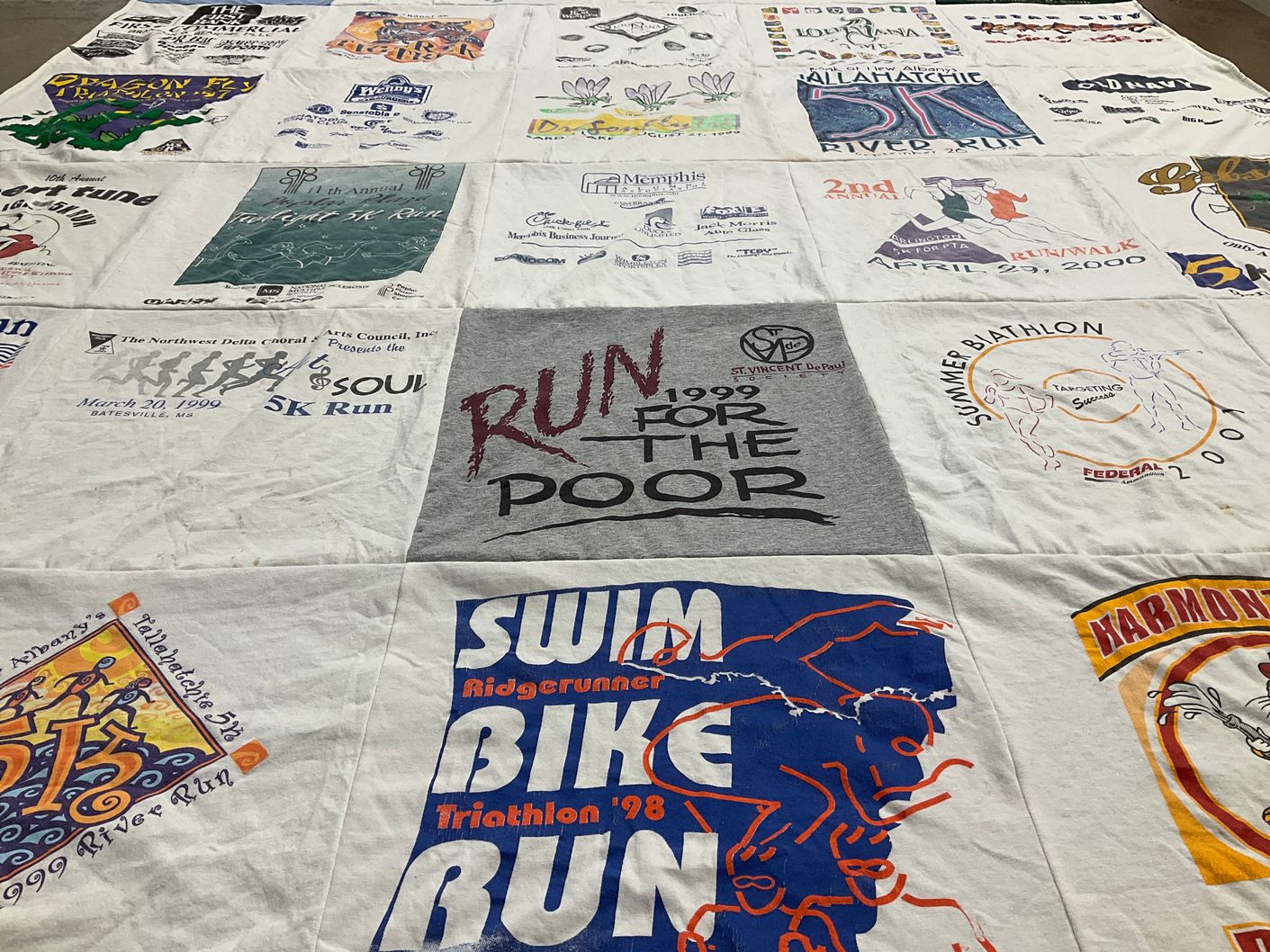 T-shirt quilt with running, triathlons themes by Lauren from TN