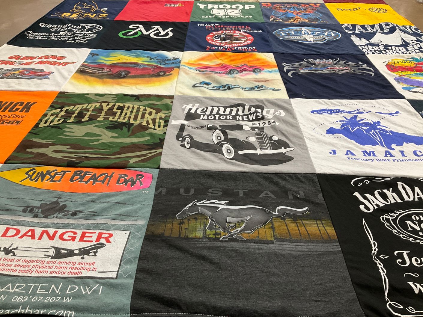 T-shirt quilt with travel, beach themes by James from NY