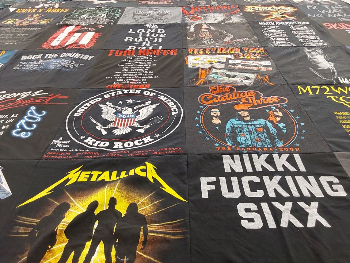 T-shirt quilt with music, rock music themes by Lisa from FL