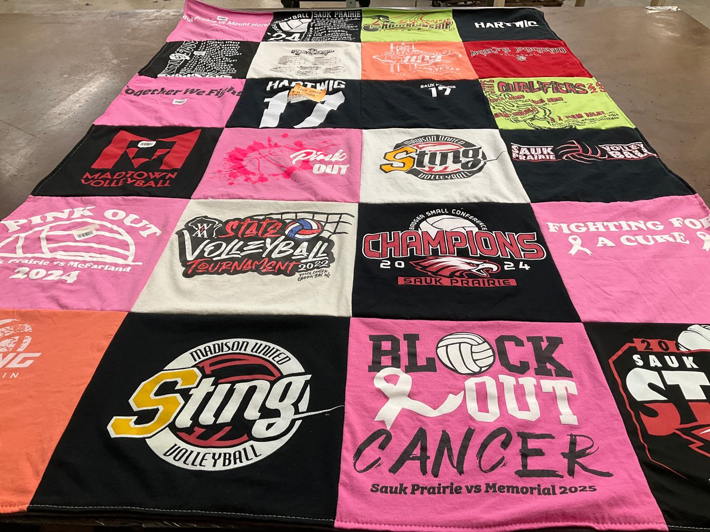 T-shirt quilt featuring sauk prairie volleyball, madison united sting volleyball by Missy from WI